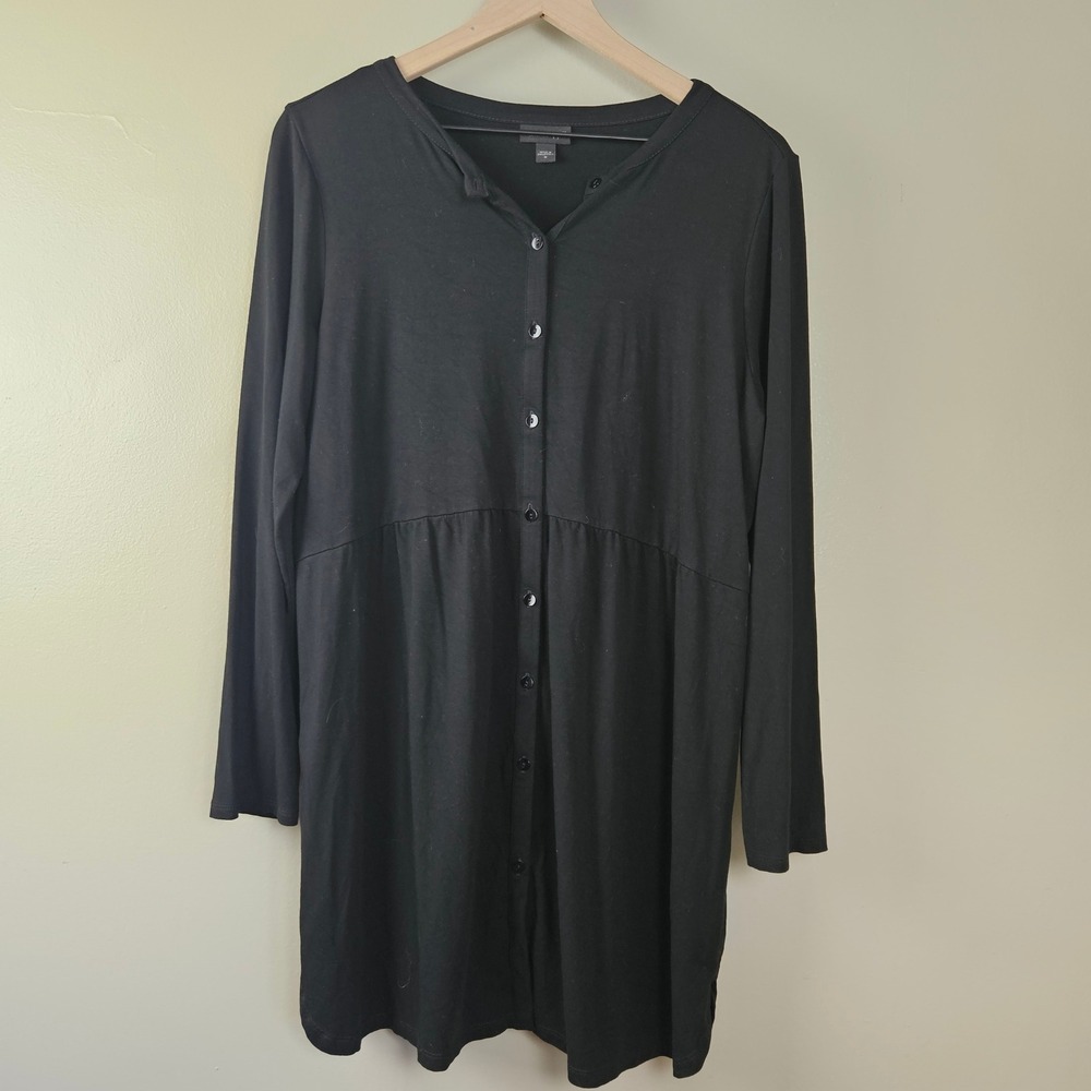 J. Jill Wearever Jersey Knit Button Front‎ Tunic Top Shirt Sz M Black Lagenlook